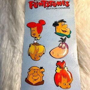 The Flintstones Button Covers Vintage Cartoon Metal Enamel NWOT Hanna Barbera